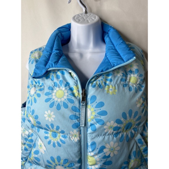 LL Bean Girls Goose Down Puffer Vest Size XL 18 Reversible Floral Cold Weather - Picture 2 of 11